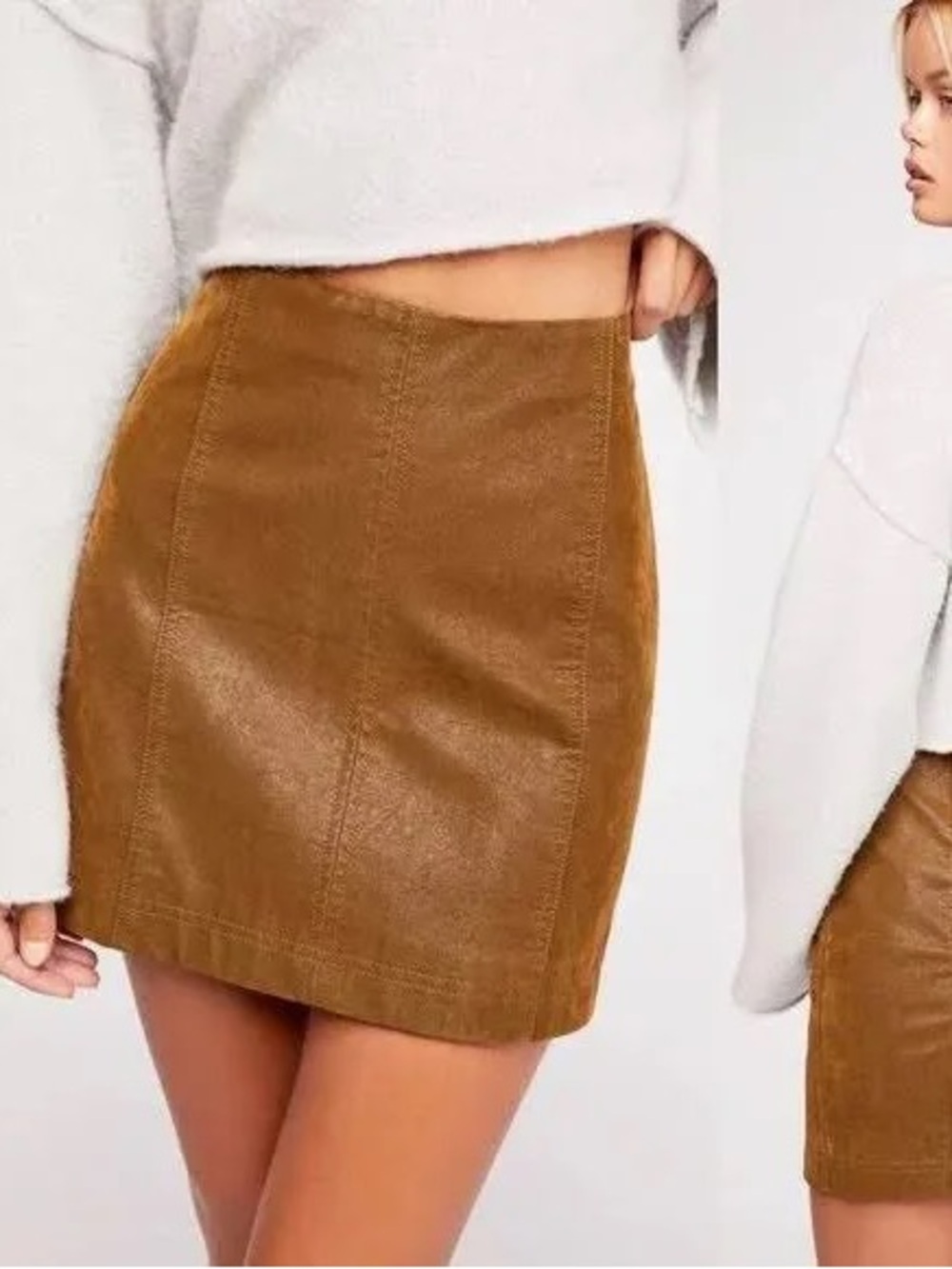 Free People Modern Femme Skirt Vegan Leather Chestnut sz 0